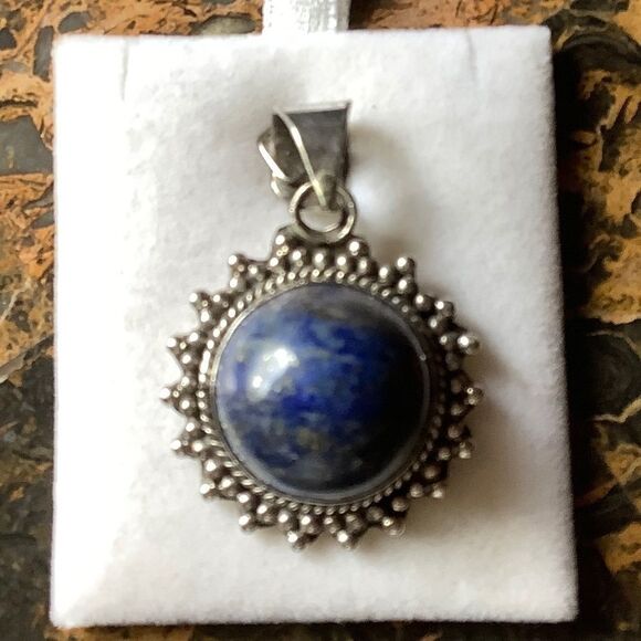sterling SILVER 925 LAPIS ROUND PENDANT - Picture 3 of 9